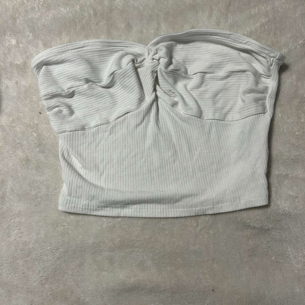 White Strapless Ribbed Top